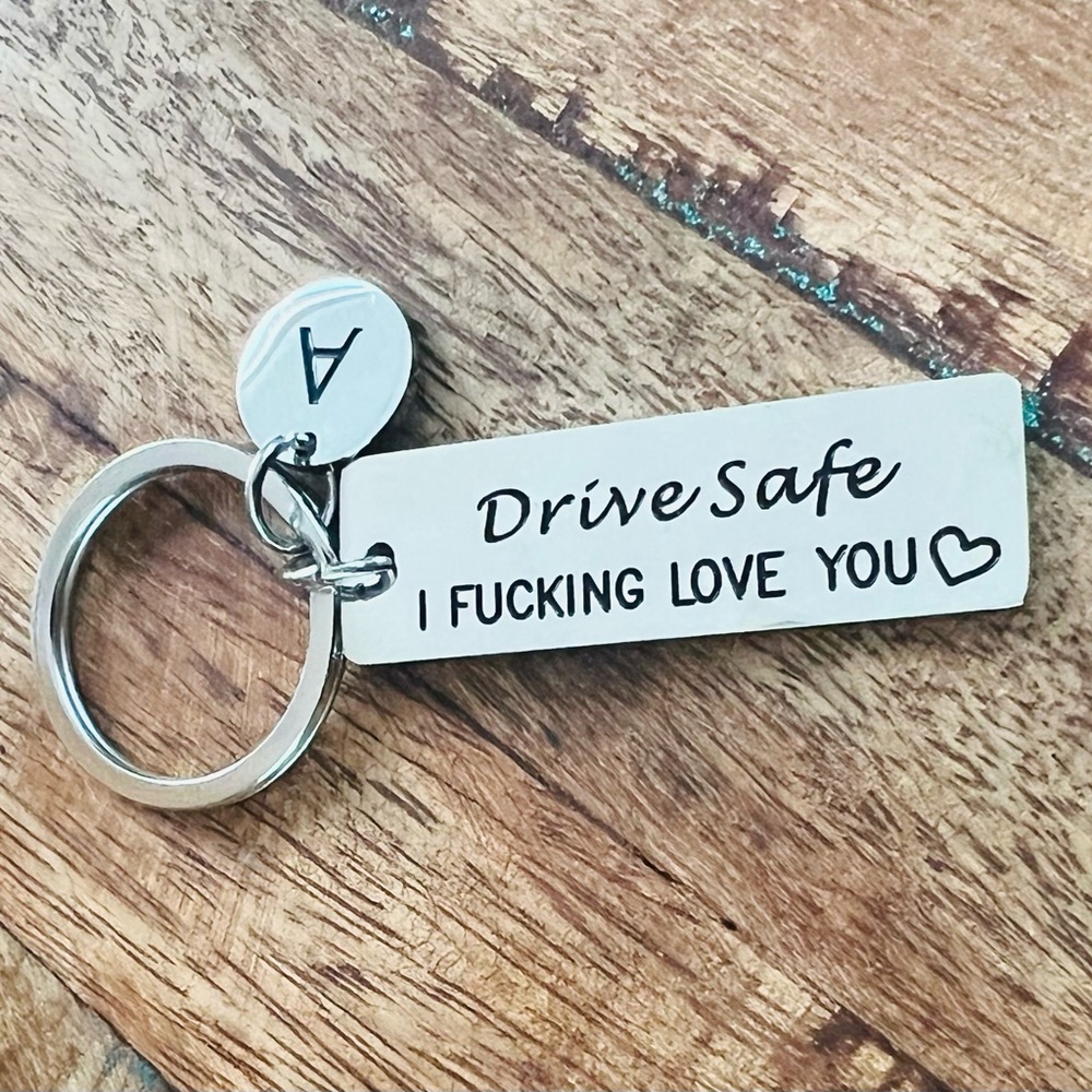 New Initial A Charm Drive Safe I Love You Keychain Silvertone Stocking Stuffer 🔑